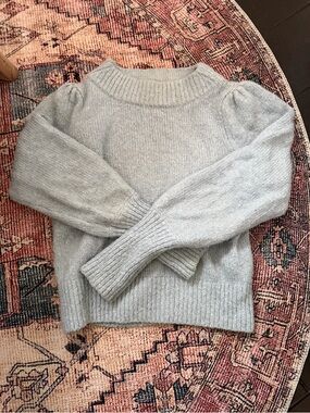 Anthropologie Light light Blue Puff-Sleeve Crewneck Sweater